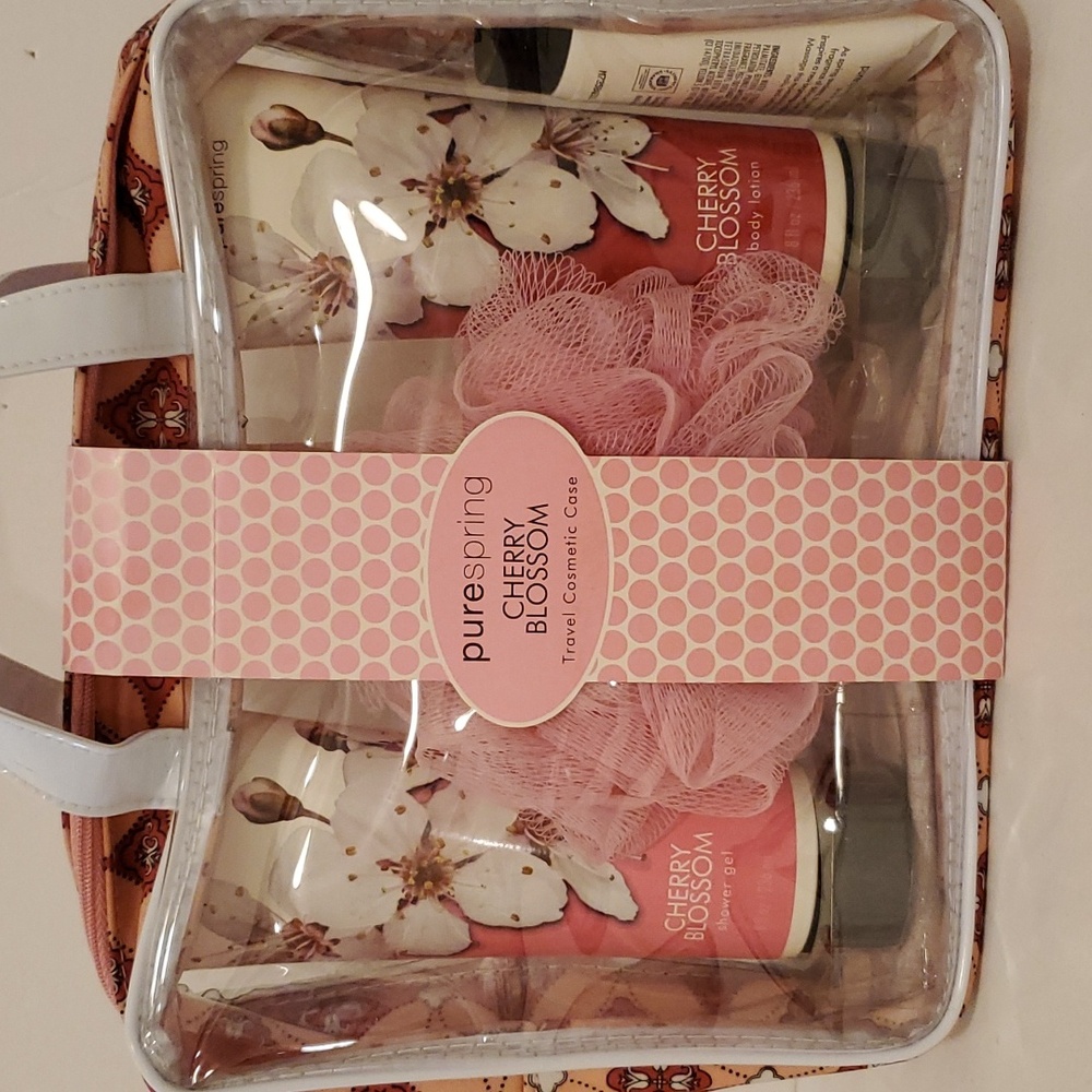 Cherry Blossom Travel Cosmetic Case With Lotions Creams And Jel